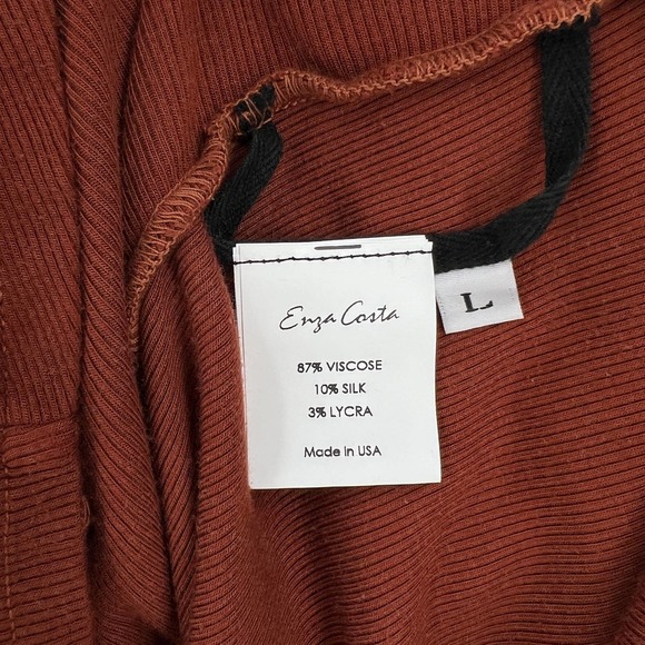 ENZA COSTA Dress Womens Large Umber Stretch Silk Knit Ruched Strappy Midi NEW - Picture 10 of 16